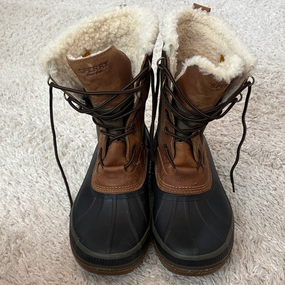 Sperry Tan and Black Shearling-Lined Boots Size 10.5 - Picture 2 of 9